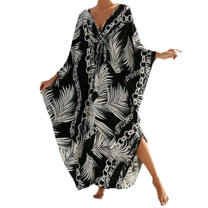 Summer Cotton Printed Beach Blouse Vacation Casual Bikini Sunscreen Beach Skirt