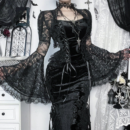 Gothic Lace Bell Sleeve Open Cardigan