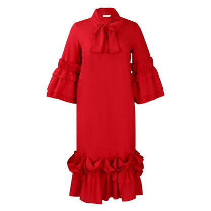 Fashionable Ruffle Sleeve Plus Size Casual Dress