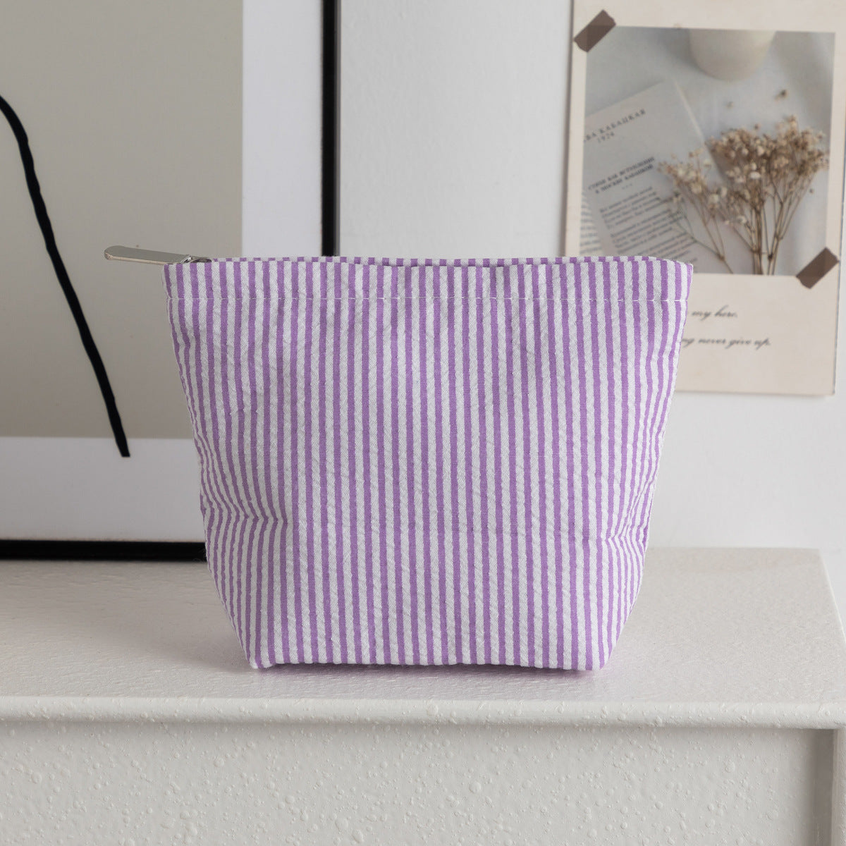 Simple Striped Color Block Makeup Bag