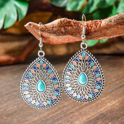 Bohemian Style Turquoise Earrings Set Oval Tassel Dangle Jewelry