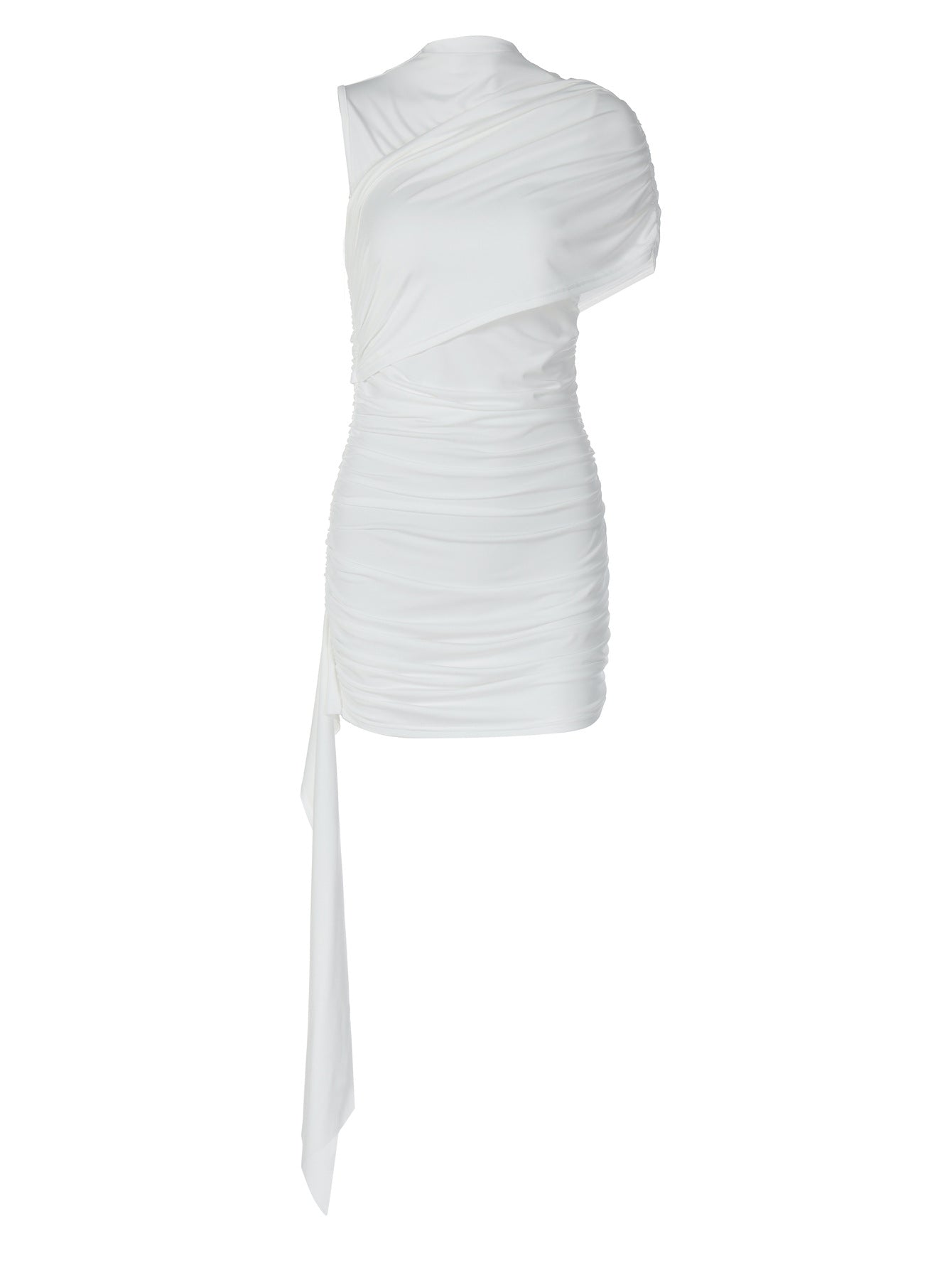 Elegant Off-Shoulder Ruched Sleeve Midi Dress