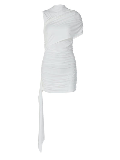 Elegant Off-Shoulder Ruched Sleeve Midi Dress