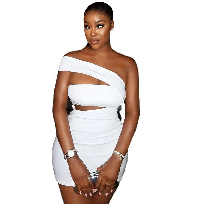 Sexy Off-Shoulder Bodycon Dress Solid Color Fashion