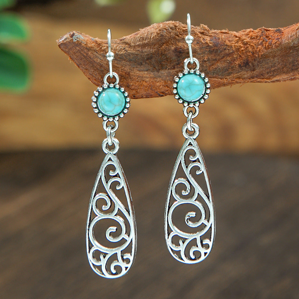 Bohemian Turquoise Teardrop Earrings Vintage Alloy Geometry