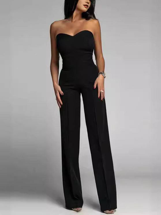 Slim Fit Strapless Jumpsuit With Geometric Pattern