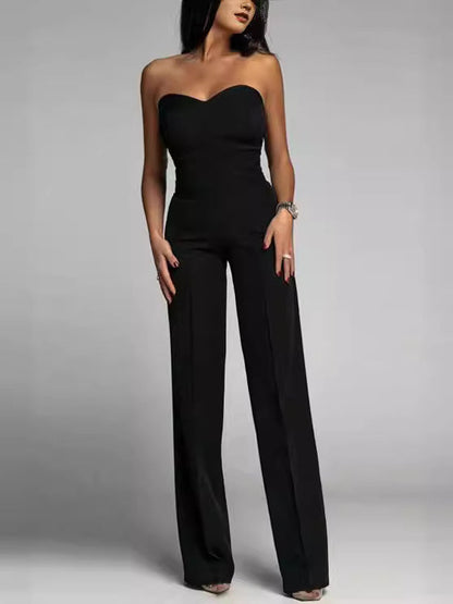 Slim Fit Strapless Jumpsuit With Geometric Pattern