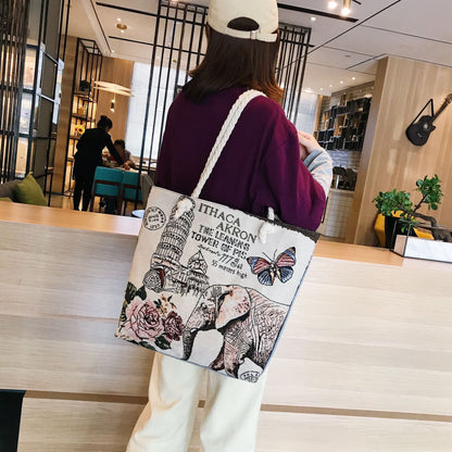 Double-Sided Ethnic Style Embroidery Bag Women'S Live Embroidery Peacock Elephant Canvas Bag