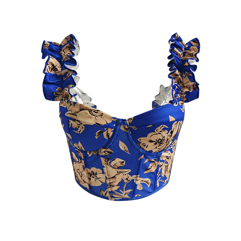 Floral Print Bow Tie Camisole Top Slim Fit Sweet Style
