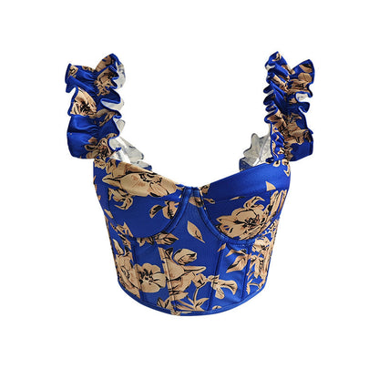 Floral Print Bow Tie Camisole Top Slim Fit Sweet Style