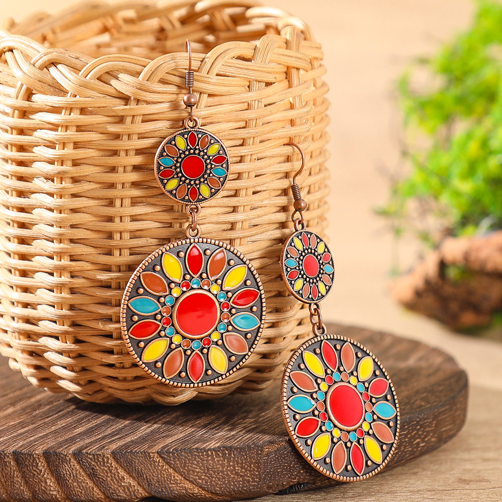 Colorful Alloy Drop Earrings Bohemian Style Fashionable Accessories