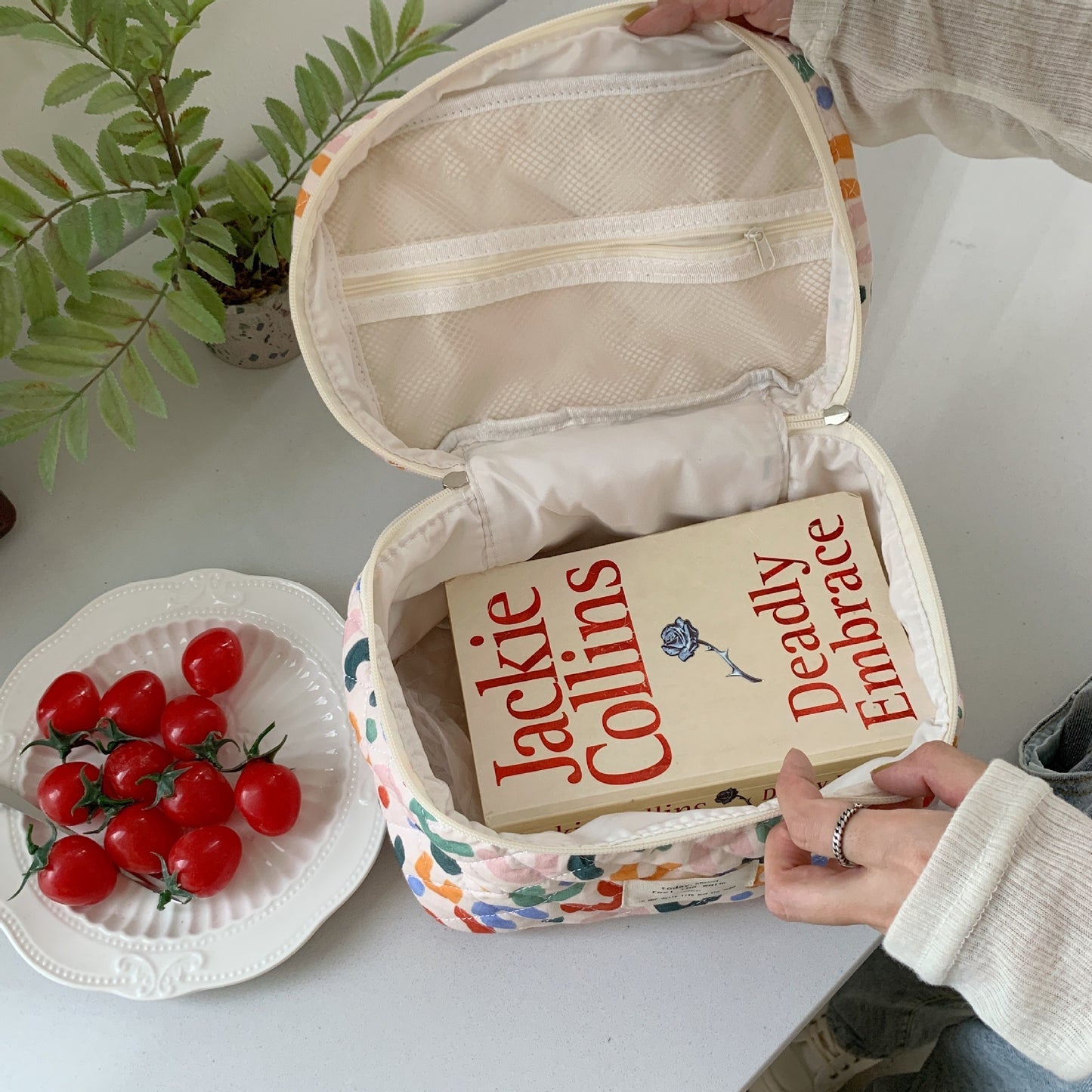 Cosbai - Floral Large Cosmetic Bag Storage Bag