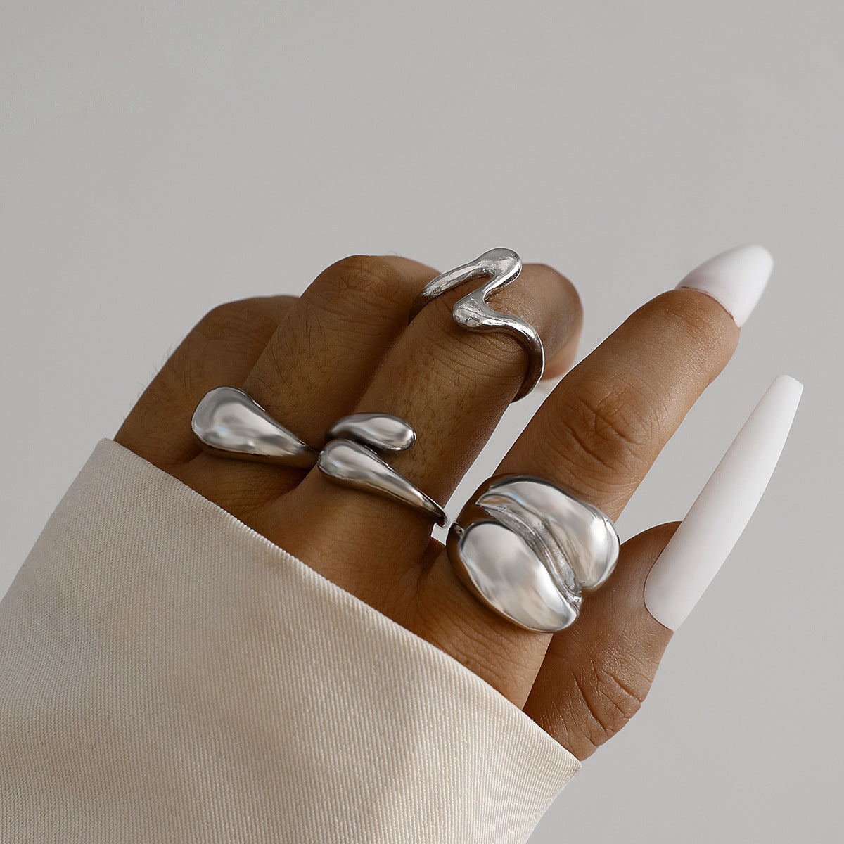 Geometric Metal Lava Line Open Ring Set - 4 Pieces