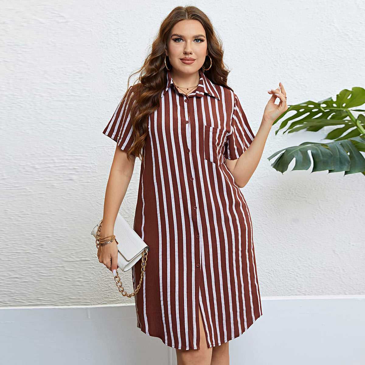 Casual Striped Shirt Dress for Women