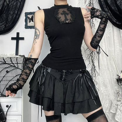 Gothic Cross Tank Top Sheer Fitted Tank
