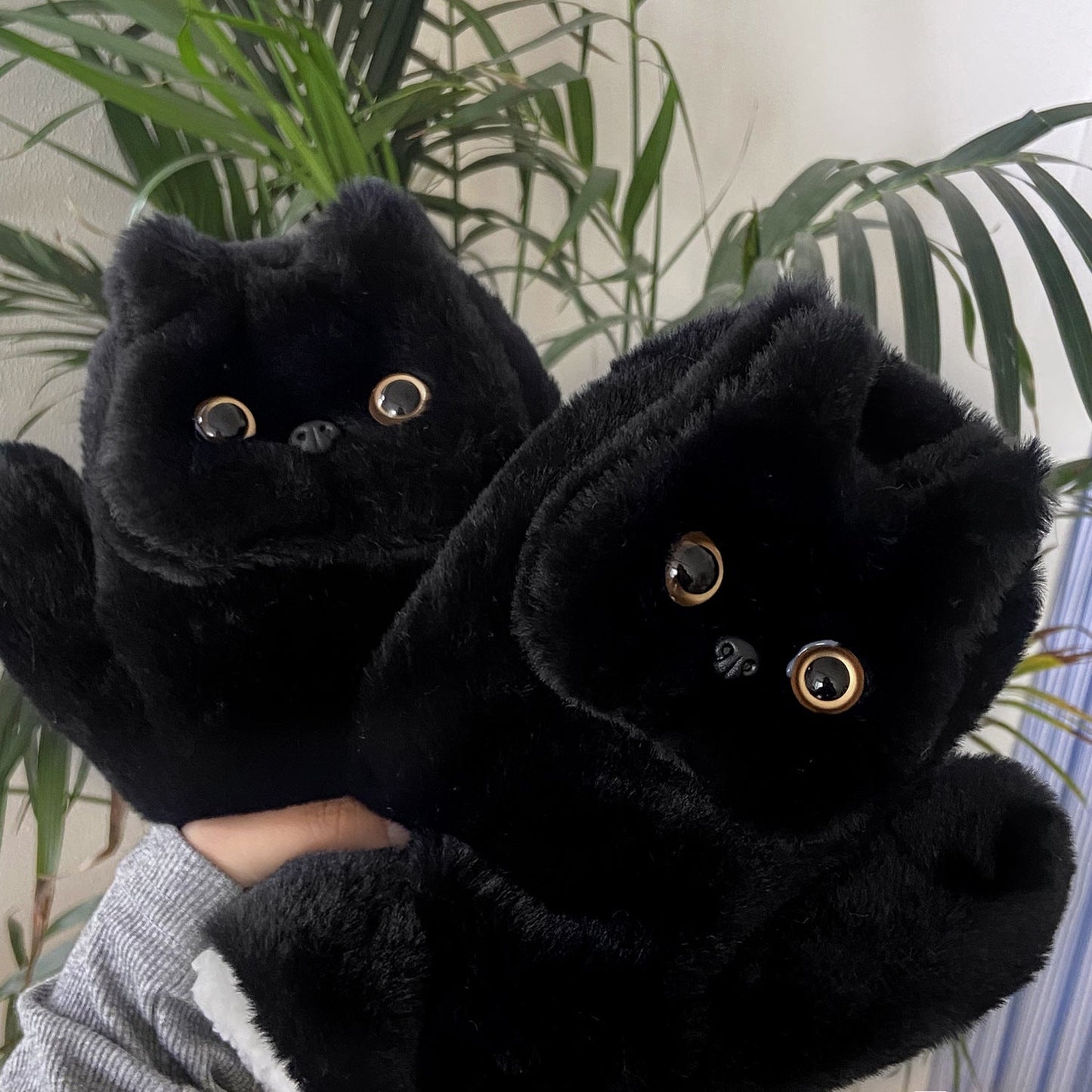 Black Cat Plush Gloves Cute Winter Warmth for Students