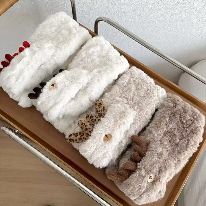 Cute Fuzzy Reindeer Antlers Soft Winter Scarf