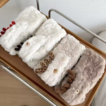 Cute Fuzzy Reindeer Antlers Soft Winter Scarf