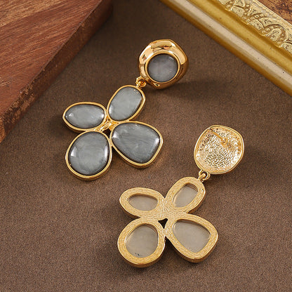 Elegant Audrey Style Four-Leaf Clover Resin Earrings With 18K Gold Plating