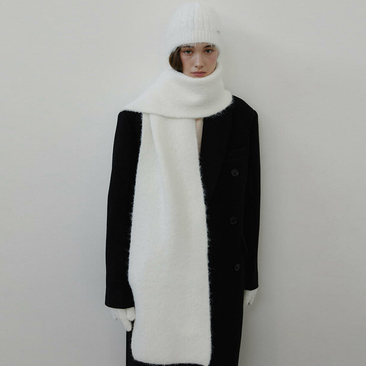 Knitted Wool Blend Solid Color Scarf for Women