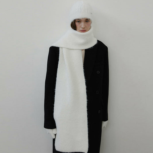Knitted Wool Blend Solid Color Scarf for Women