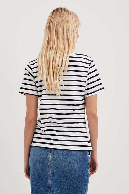 Round Neck Striped Loose Short Sleeves Top