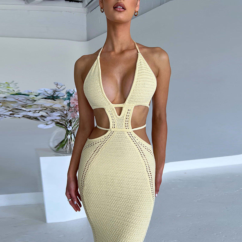 Sexy Street Style Halter Neck Cut-Out Dress for Women