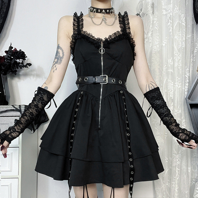 Chic Slim-Fit Tank Top Dress with Punk Details