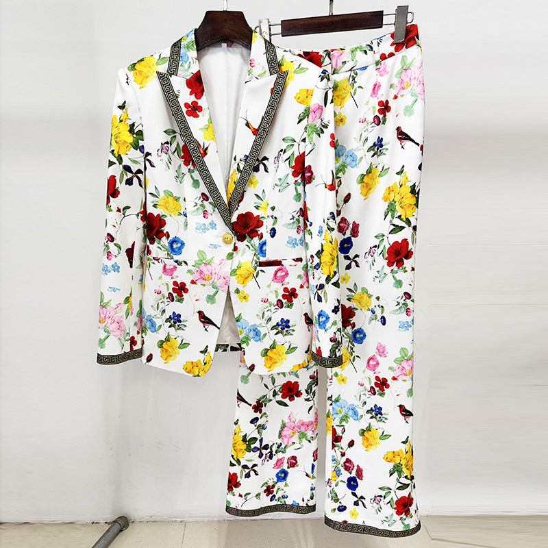 Trendy Printed Blazer And Pants Set