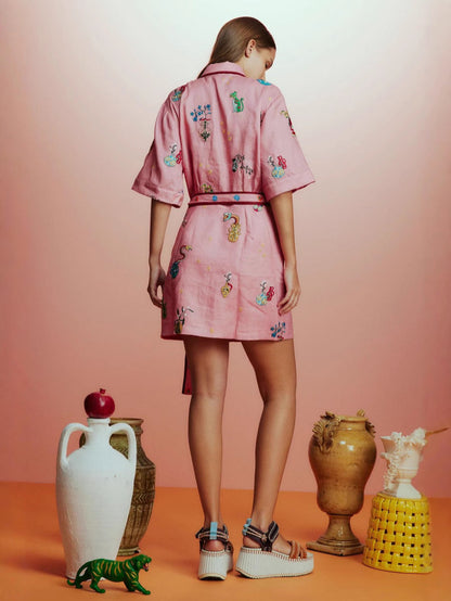 Linen Floral Midi Dress Elegant Casual Shirt Jacket