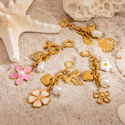 Stainless Steel Bikini Clips with Flower Pearl Pendant DIY Jewelry