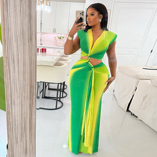 V Neck Ruched Bodycon Dress With Hollow Out Details