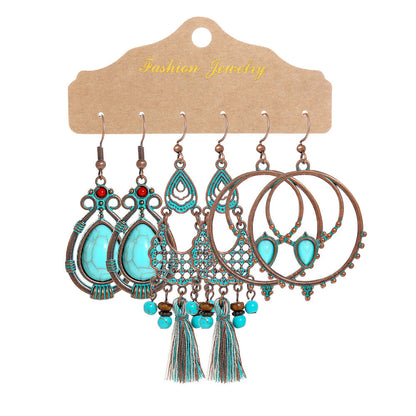 Vintage Bohemian Hollow Geometric Tassel Earrings