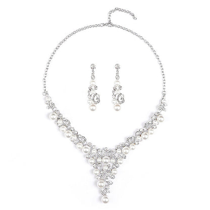 Fashion Pearl Flower Necklace and Earring Set Alloy Jewelry