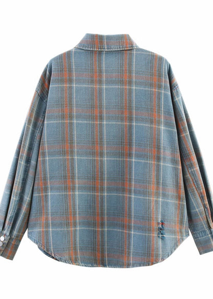 Oversized Plaid Button Up Shirt Polyester Flannel