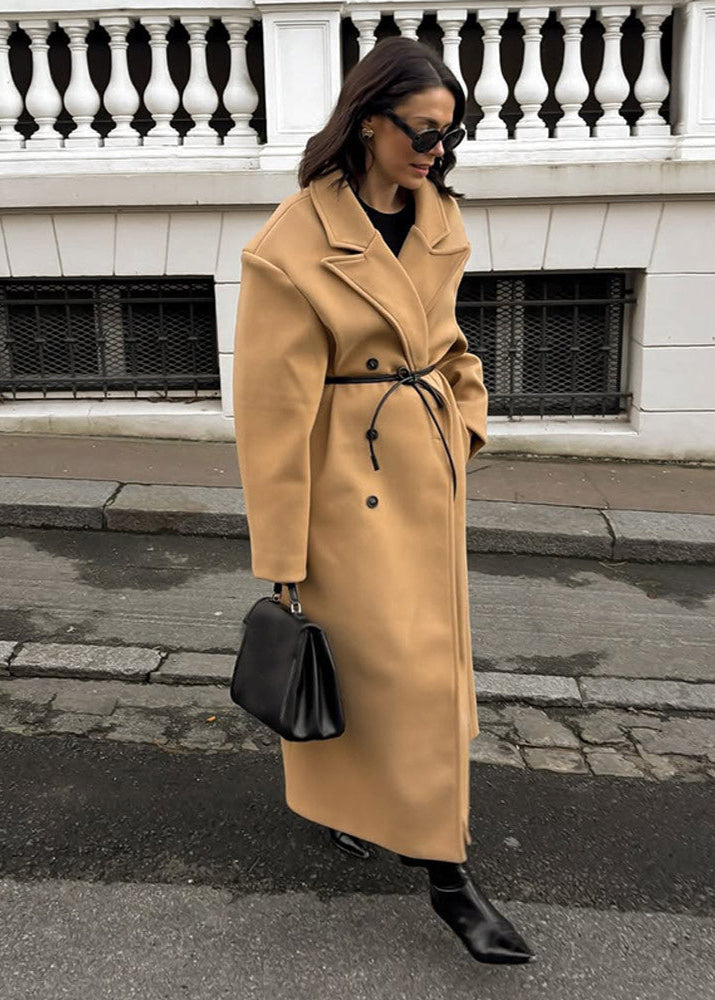Oversized Wool Blend Coat With Structured Collar