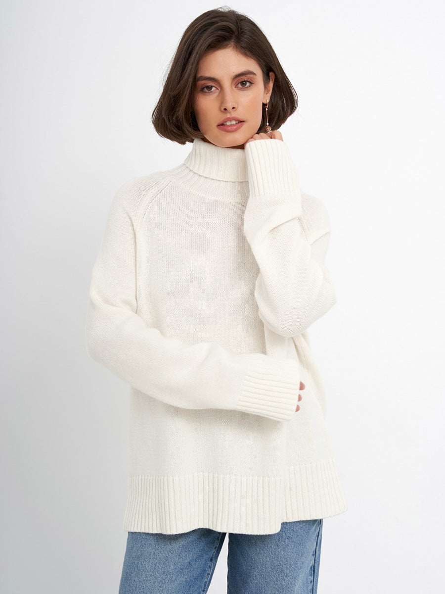 Chic High Neck Sweater Casual Pullover Solid Color