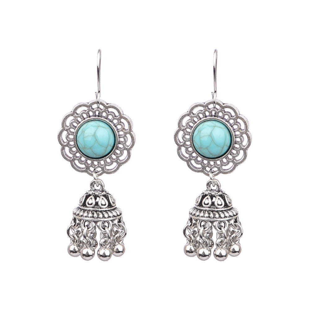Vintage Tribal Silver Earrings with Beads and Tassels