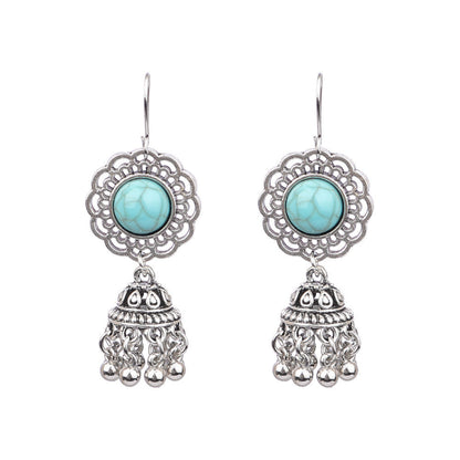 Vintage Tribal Silver Earrings with Beads and Tassels