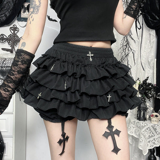 Bodycon Mini Skirt with Cross Pendant - Edgy and Sexy Style