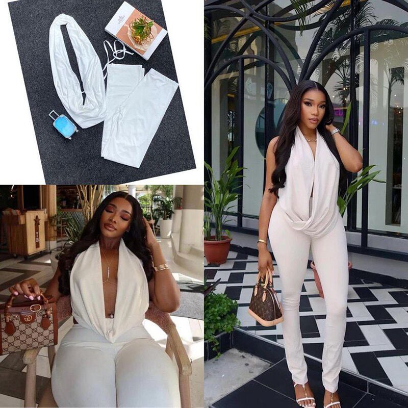 Backless Tie-Front Bodysuit And Slim Fit Pants Set