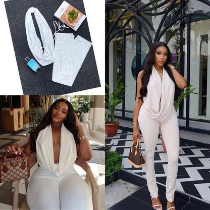 Backless Tie-Front Bodysuit And Slim Fit Pants Set