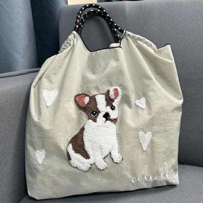 Plush Dog Embroidered Largr Capacity Shopping Bga