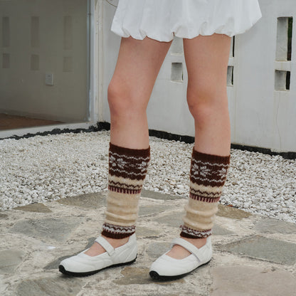 Fair Isle Patterned Wool Blend Knitted Leg Warmers For Women