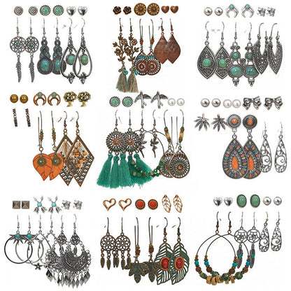Geometric Alloy Tassel Earrings Set Vintage Style for Women