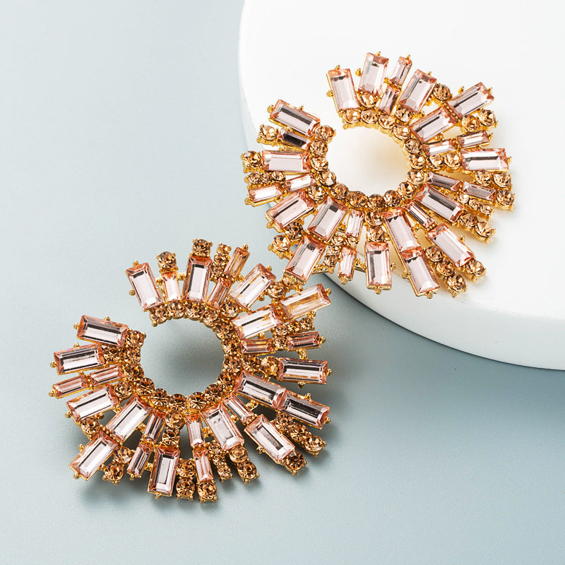Colorful Water Drop Earrings Alloy Inlaid Crystal Floral Design