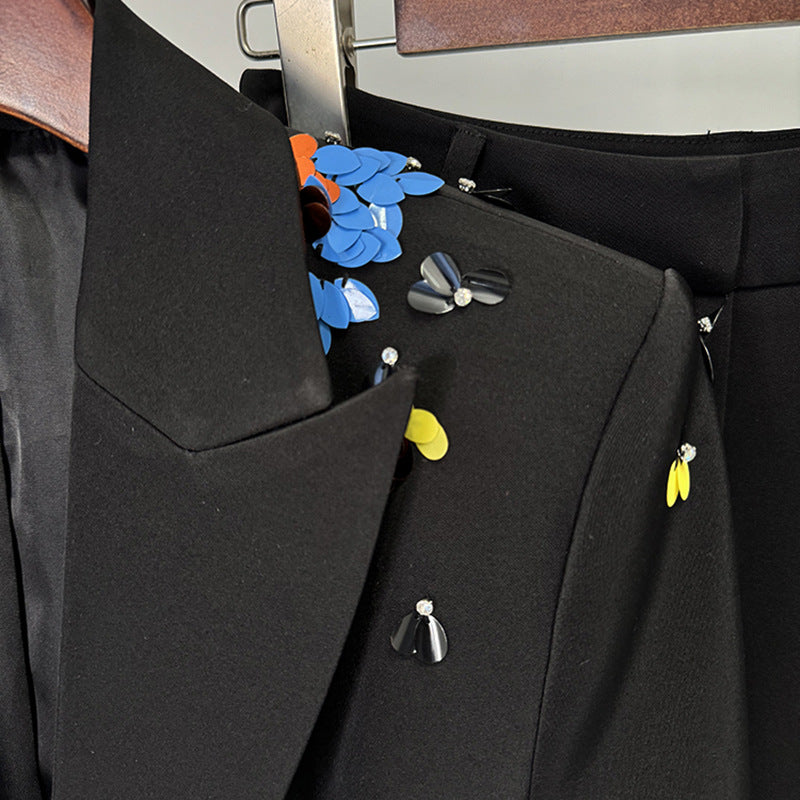 Colorful Sequin Blazer And Pants Set Elegant Office Outfit