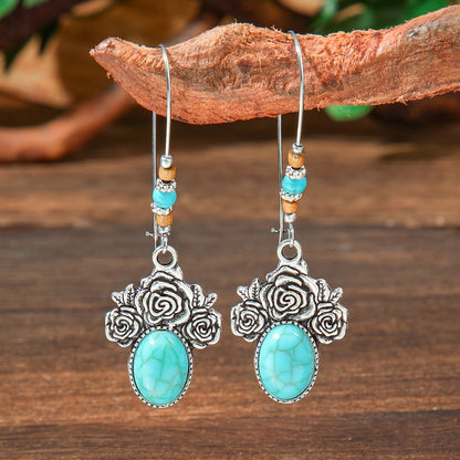 Geometric Turquoise Fringe Earrings Set Bohemian Style