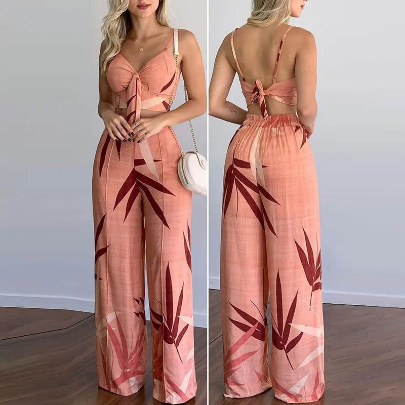Trendy Two-Piece Set Sleeveless Floral Blouse and Trousers
