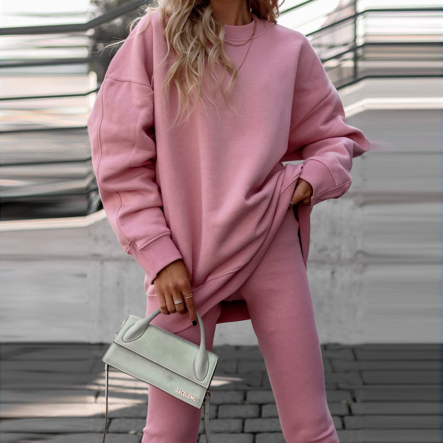 Trendy Casual Women's Hoodie Set Solid Color Comfortable Outfit